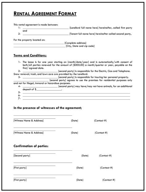 sample basic rental agreement templates   ms word riset