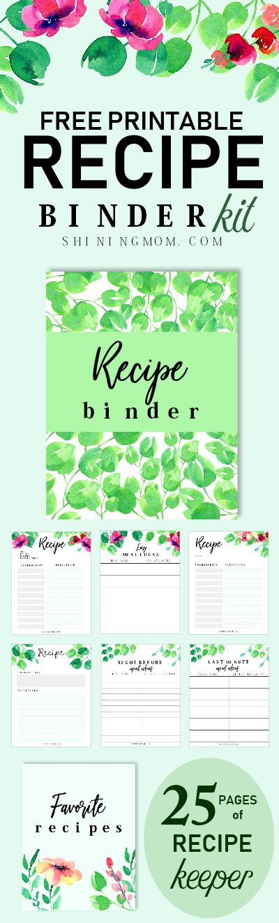 printable recipe binder  fab pages   kitchen