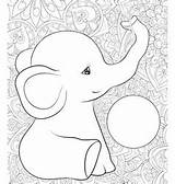 Elephant Coloring Bookpage Cartoon Vector Adult Cute sketch template