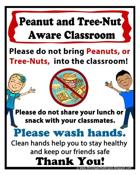 thriving  allergies peanut tree nut  classroom poster food