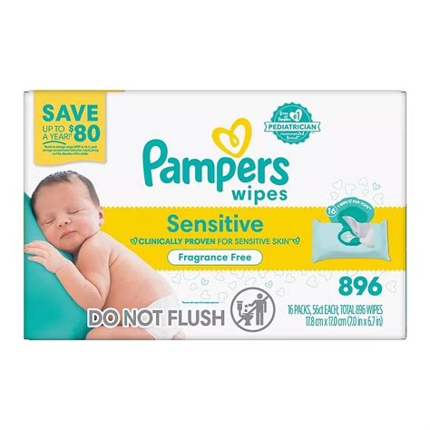 pampers baby wipes sensitive fragrance  pop top packs  pk bjs wholesale club
