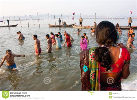 Hindu People Bathing In Water Editorial Stock Image