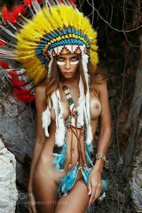 Naked Squaw Wearing Nothing But A Headdress And Eyeshadow