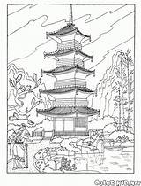 Coloring Pagoda Buddhist Trinity sketch template