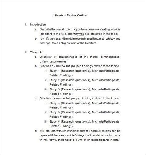 literature review outline template   sample  format