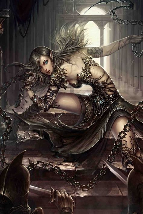 diy frame combatant chains elf sexy killer fantasy artwork
