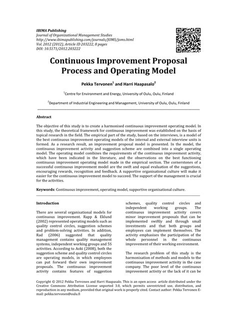 continuous improvement proposal process  operating model