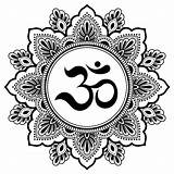 Ohm Symbol Tattoo Illustrations Mandala Hindu Vector Om Stock Henna Mehndi Circular Form Pattern sketch template