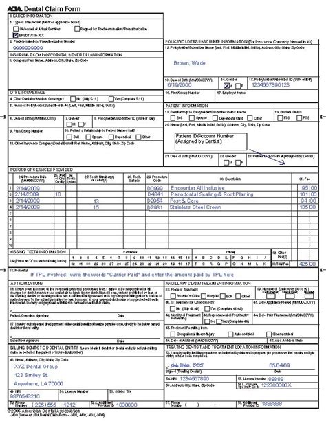 dental claim form printable