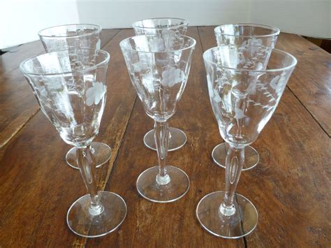 vintage etched crystal cordials set of 6 mint sold on