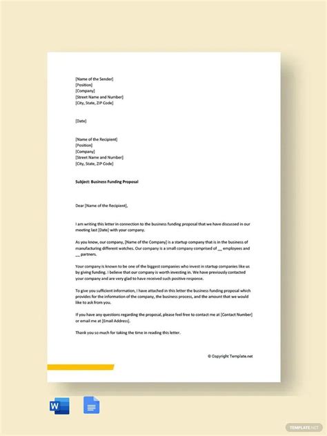 business funding proposal cover letter template  word google docs