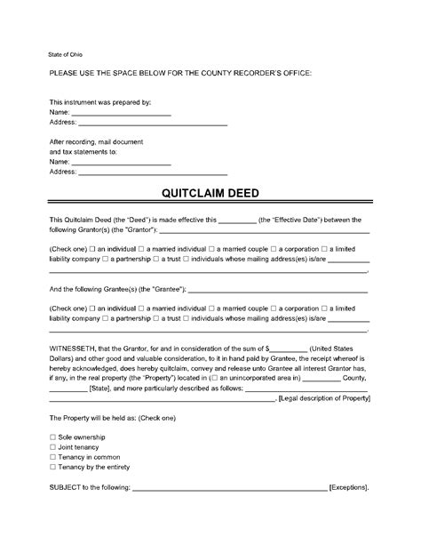 quitclaim deed  ohio printable form templates  letter