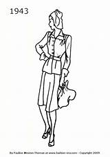 Fashion 1943 Suit Silhouette 1940s Drawings Silhouettes Era History Illustrations Drawing 40s Silhouet Costume 1940 Line Timeline Dresses sketch template