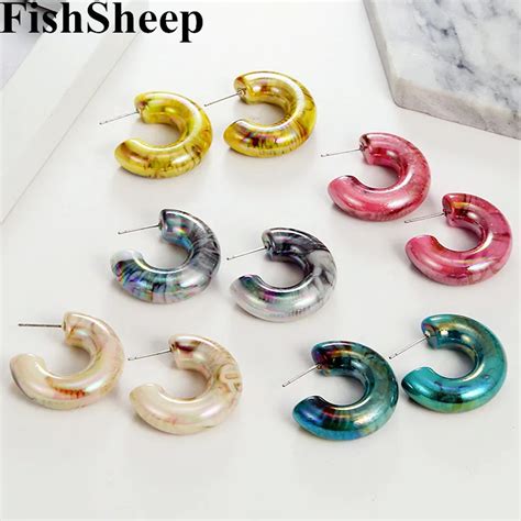 fishsheep verklaring acryl geometrische  vorm cirkel oorbellen voor vrouwen hars eenvoudige