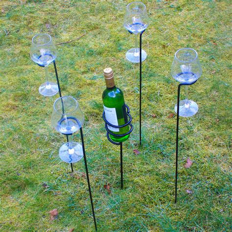 Wine Glass And Bottle Holder Stake Set For Outdoor Bbq’s Garden Picnic