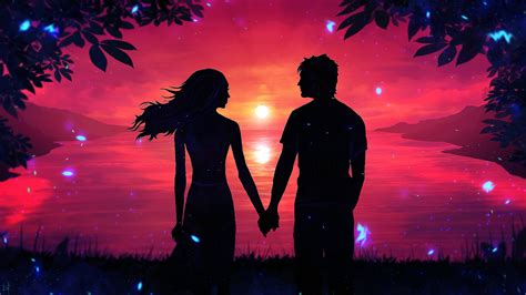 romantic couple sunset silhouette wallpapers hd