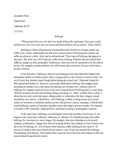 definition essay narrative essay  bullying