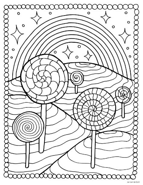 coloring page  lollipops  stars   sky   white background