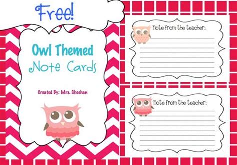 owl barn freebie note cards stampabili schede  ricette