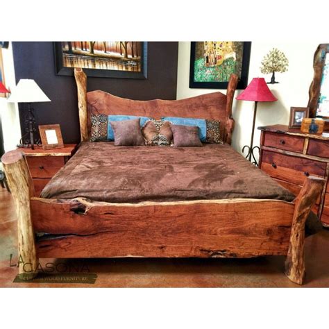 edge wood slab bed rustic design  fits    country home     rustic