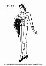 Fashion 1940 Silhouettes 1944 Drawings History 1940s Suit Silhouette Line Costume Era Drawing Suits 1950 Fashions sketch template