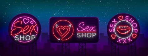 Sex Shop Conjunto De Logotipos En Estilo Neón Colección De Letreros De