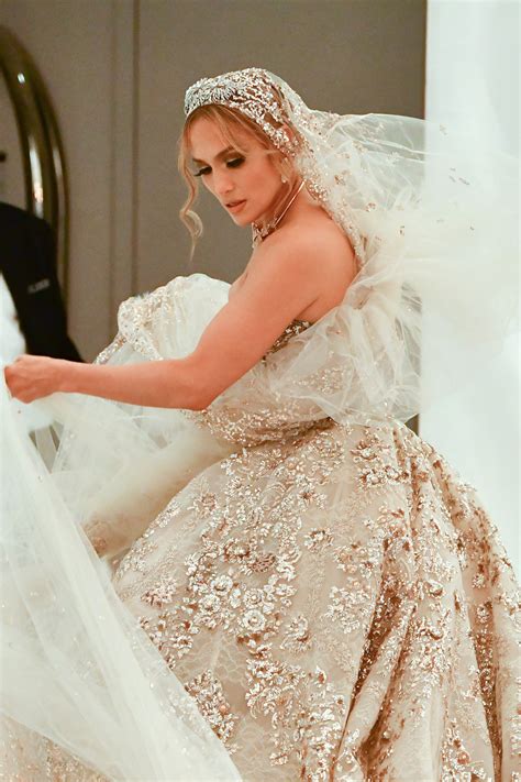 jennifer lopez wears a zuhair murad wedding gown while filming in new