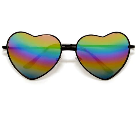 cute rainbow mirrored metal heart shaped sunglasses sunglass spot