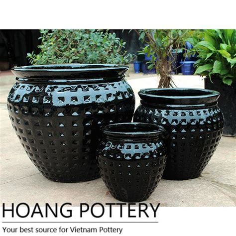 Black Round Ceramic Glazed Planter Garden Hpdb008