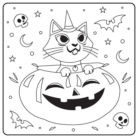 halloween cat coloring pages  kids  vector art  vecteezy