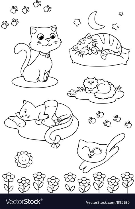 cute cartoon cats coloring page royalty  vector image