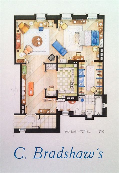 Carrie Bradhsaw S Apartment Floorplan €40 00 Via Etsy