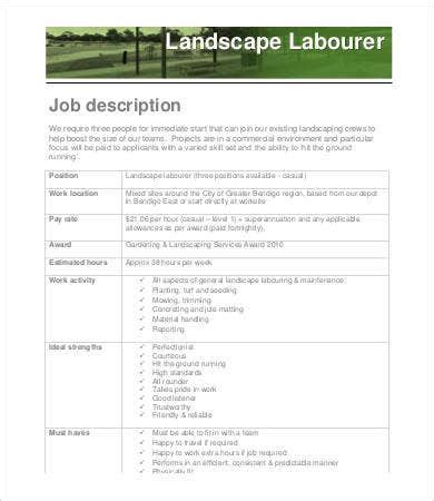 landscaping job description templates    premium