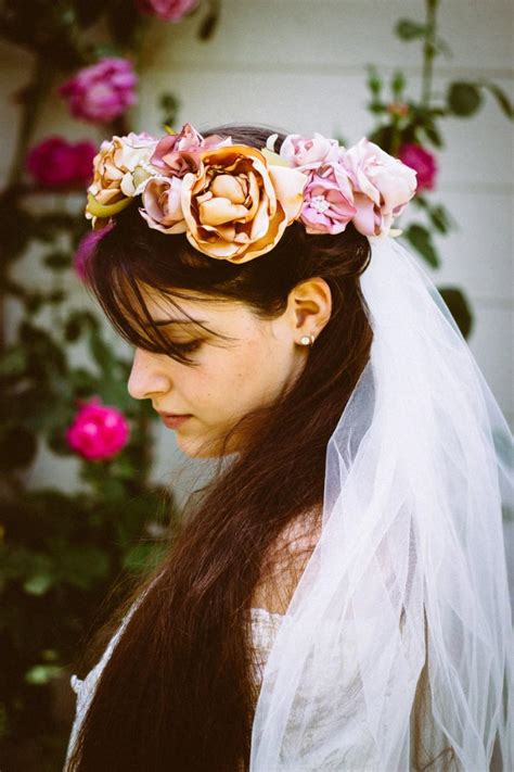 bridal veil bridal flower crown bridal crown bridal halorose flower