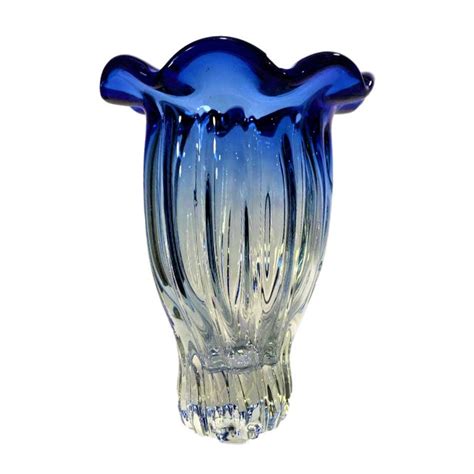 Vintage Hand Blown Clear And Blue Art Glass Vase Chairish