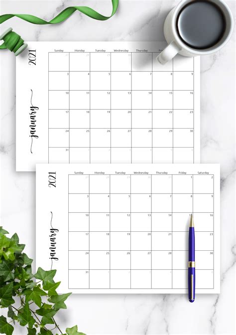 printable simple monthly calendar horizontal
