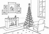 Christmas Room Living Tree Sketch Illustration Vector Graphic Interior Preview sketch template