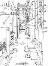 Drawing Perspective City Point Japanese Deviantart Alley Sketches sketch template