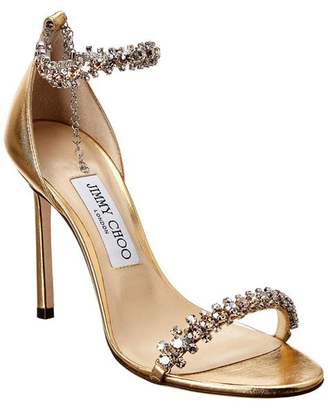 jimmy choo leather womens shiloh  crystal embellished high heel sandals  gold metallic