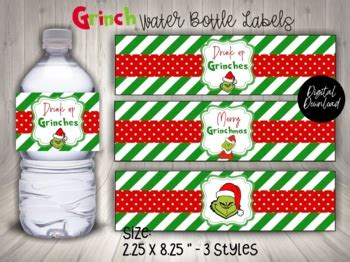 printable grinchmas water bottle labels  grinch party supplies
