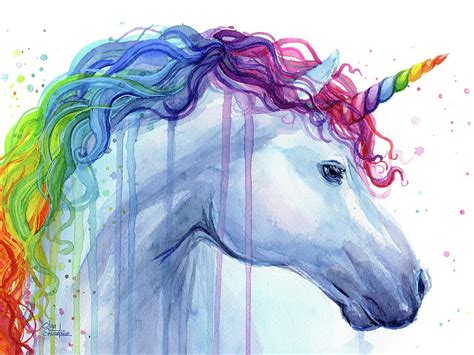 rainbow unicorn watercolor painting  olga shvartsur pixels