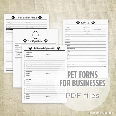 pet forms printable kit  businesses pet documents etsy pet