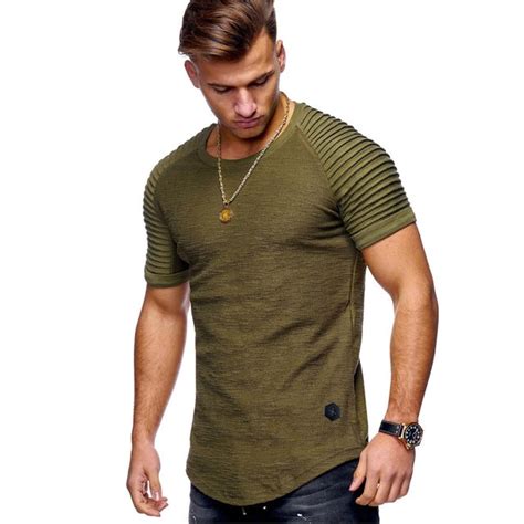 2018 summer mens ribbed t shirt slim fit short sleeve o neck brand