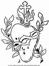 Heart Sacred Crown Thorns Coloring Jesus Cross Symbol Flame Description sketch template
