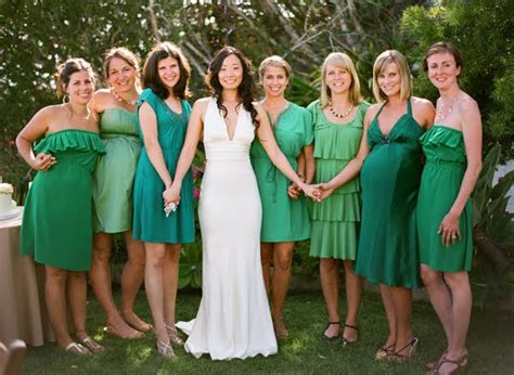 Bridesmaids Gowns Different Green Styles