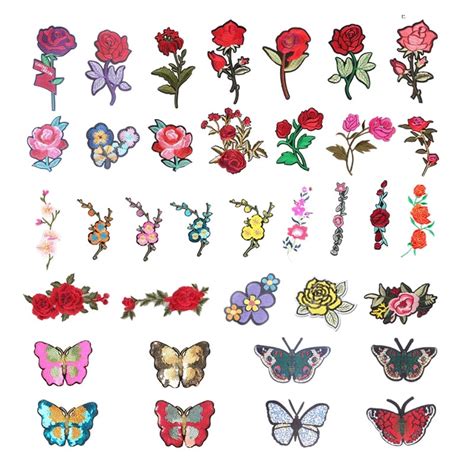 flower butterfly embroidery patches iron  patch  clothing diy stickers sew  clothes denim