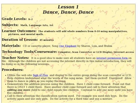 dance dance dance lesson plan for kindergarten 2nd grade lesson