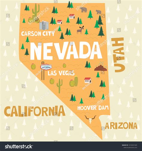 illustrated map state nevada united states stock vector royalty