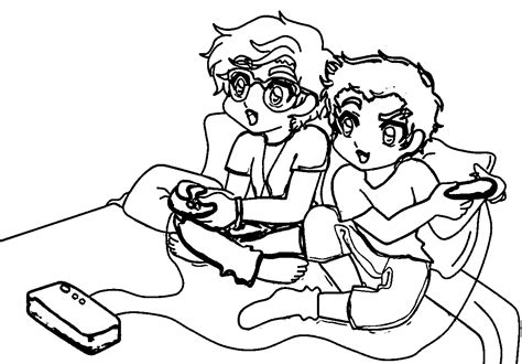 nice cartoon boys playing video games playing computer games coloring