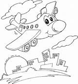 Plane Over Smiling City Coloring Pages Color Printable Back sketch template